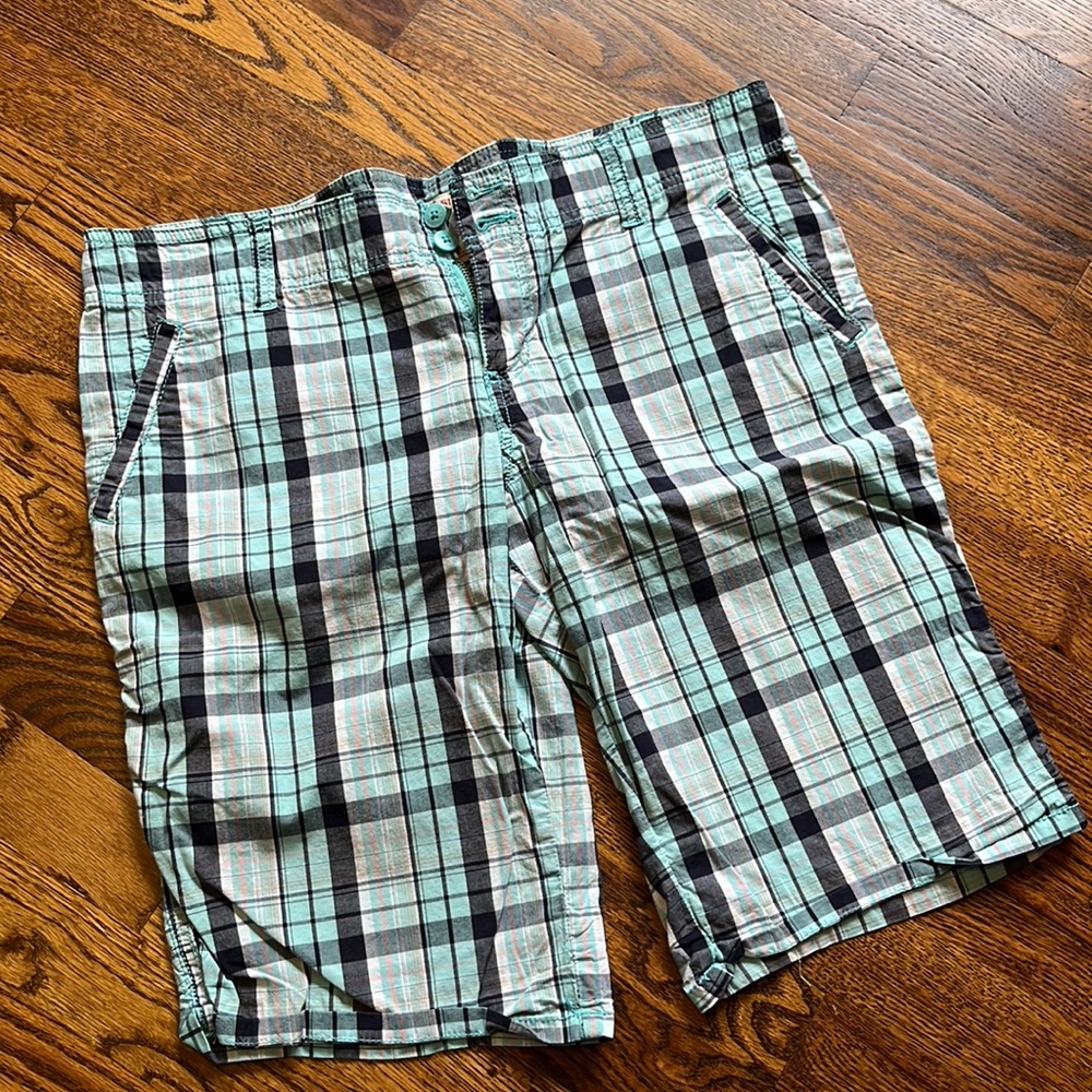 Juniors 13 Blue Plaid Bermuda Shorts Mossimo